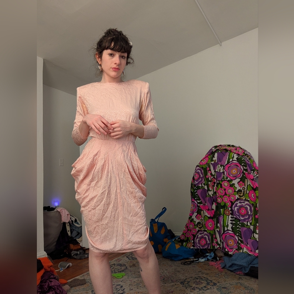 Vintage 80s 100% Silk Pink Dress